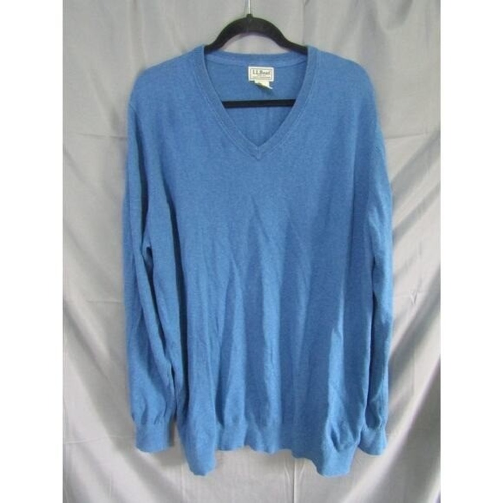 L.L. Bean‎ Men's XXL Tall V-Neck Sweater Blue Cotton Cashmere Blend Pullover